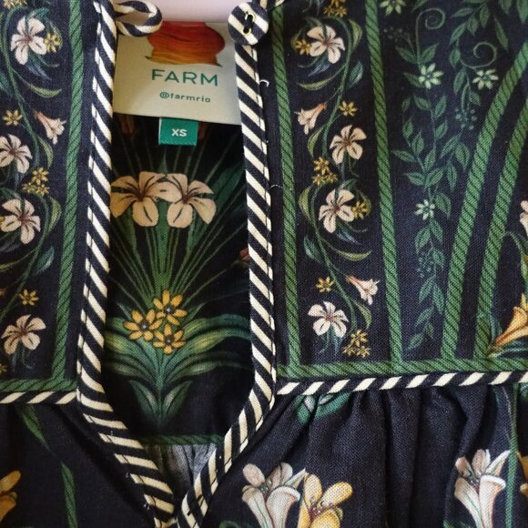 Farm Rio Black Flowers Arch Blouse XS 0 S SM Small top - Picture 11 of 16